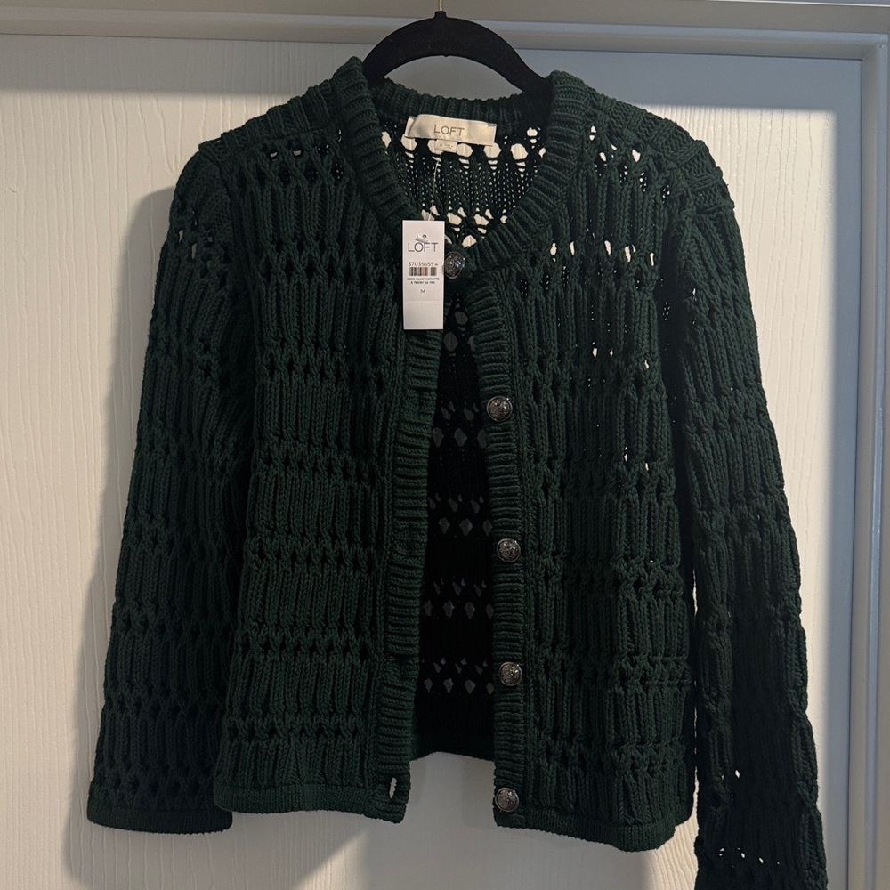 LOFT Forest Green Sweater with Metallic Button